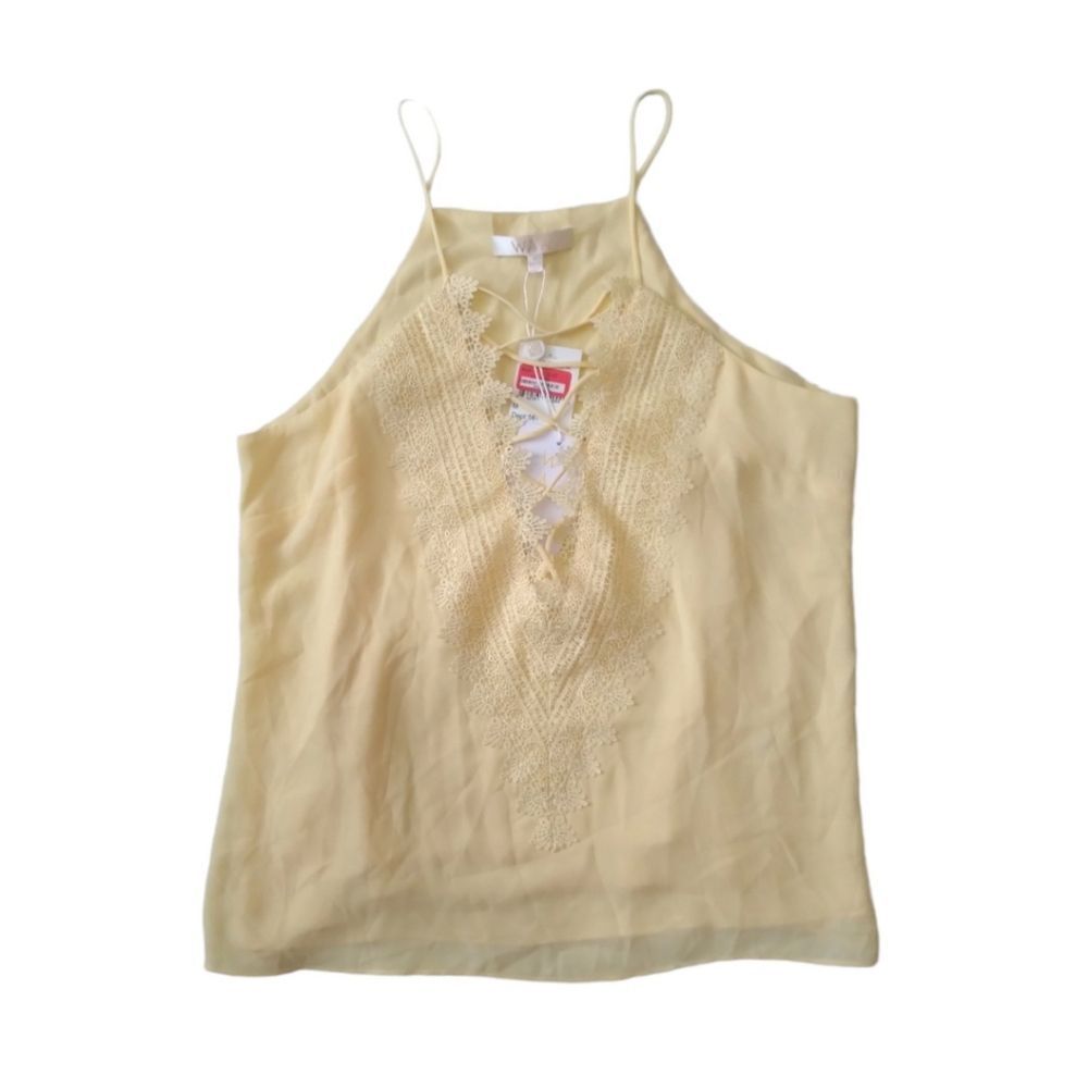 WAYF Posie Yellow Lace Trim Sleeveless Strappy V-Neck Camisole Tank Top Medium